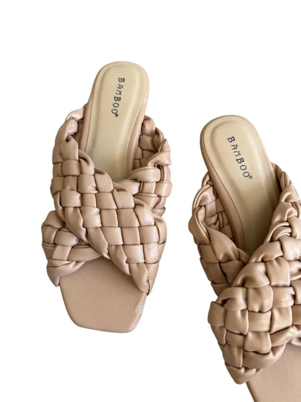BAMBOO Beige Woven Braided Slide Sandals Size 6.5 NEW NWOB